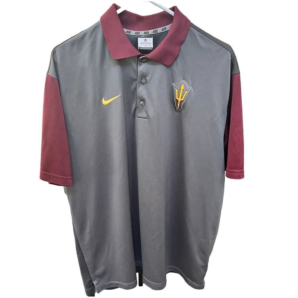 NIKE Dri-Fit‎ Mens Gray Short Sleeve Shirt Embroidered Knit Size XL